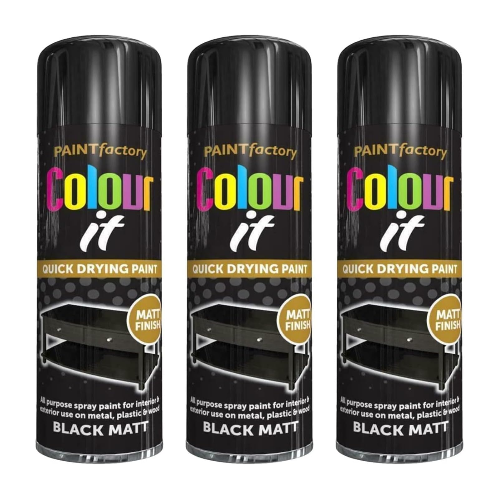 Ysamax 3 Pcs Black Matt Spray Paint, Multipurpose Aerosol, Quick Drying Black Paint For Wood, Metal, Indoor & Outdoor Surfaces (250 Ml) (3 Pcs)