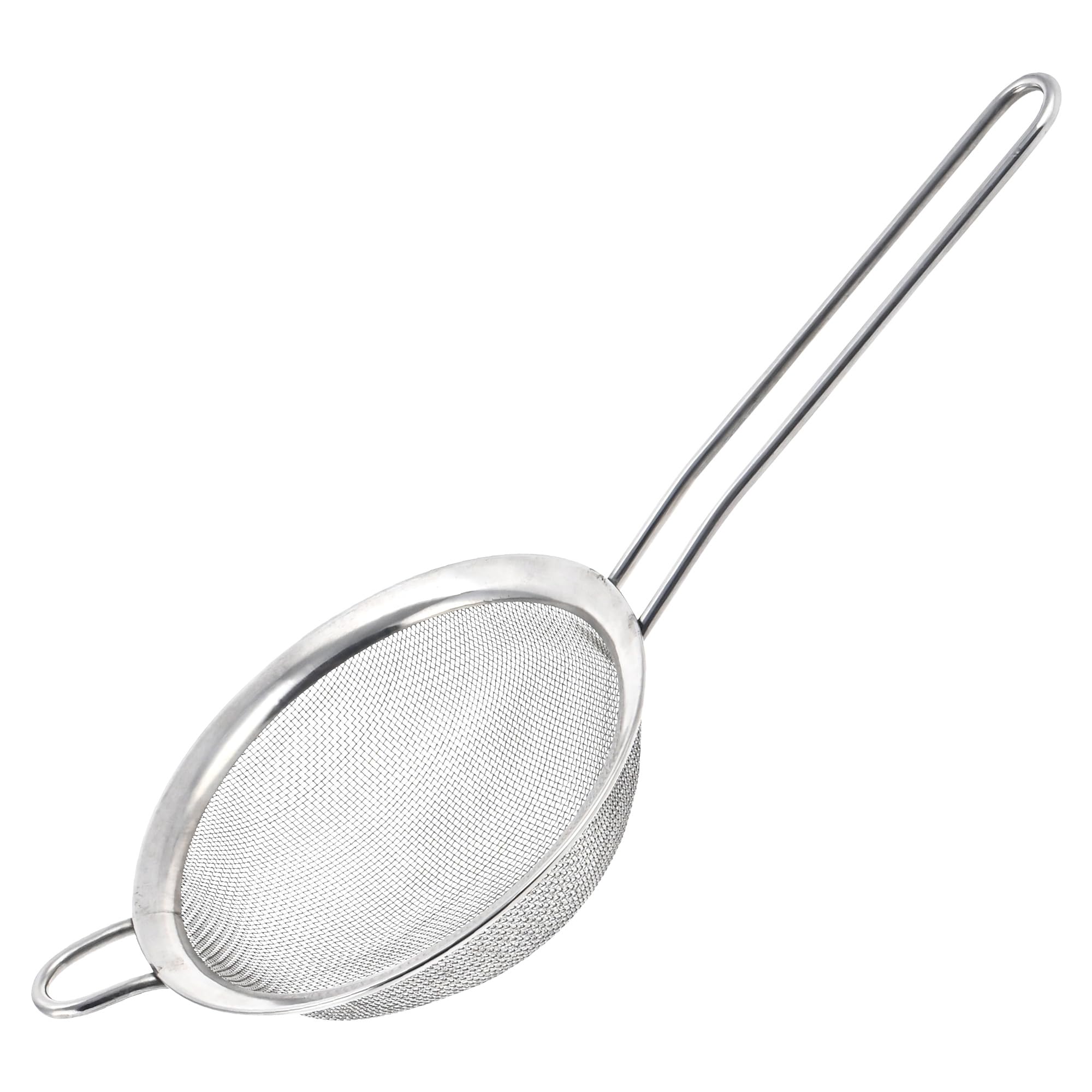 Kuber Industries 5 Inch Fine Mesh Soup and Juice Strainer Stainless Steel with Long Handle | Chalni for Kitchen Big Size | Matcha Strainer/Filter/Sieve for Various Liquids | Silver