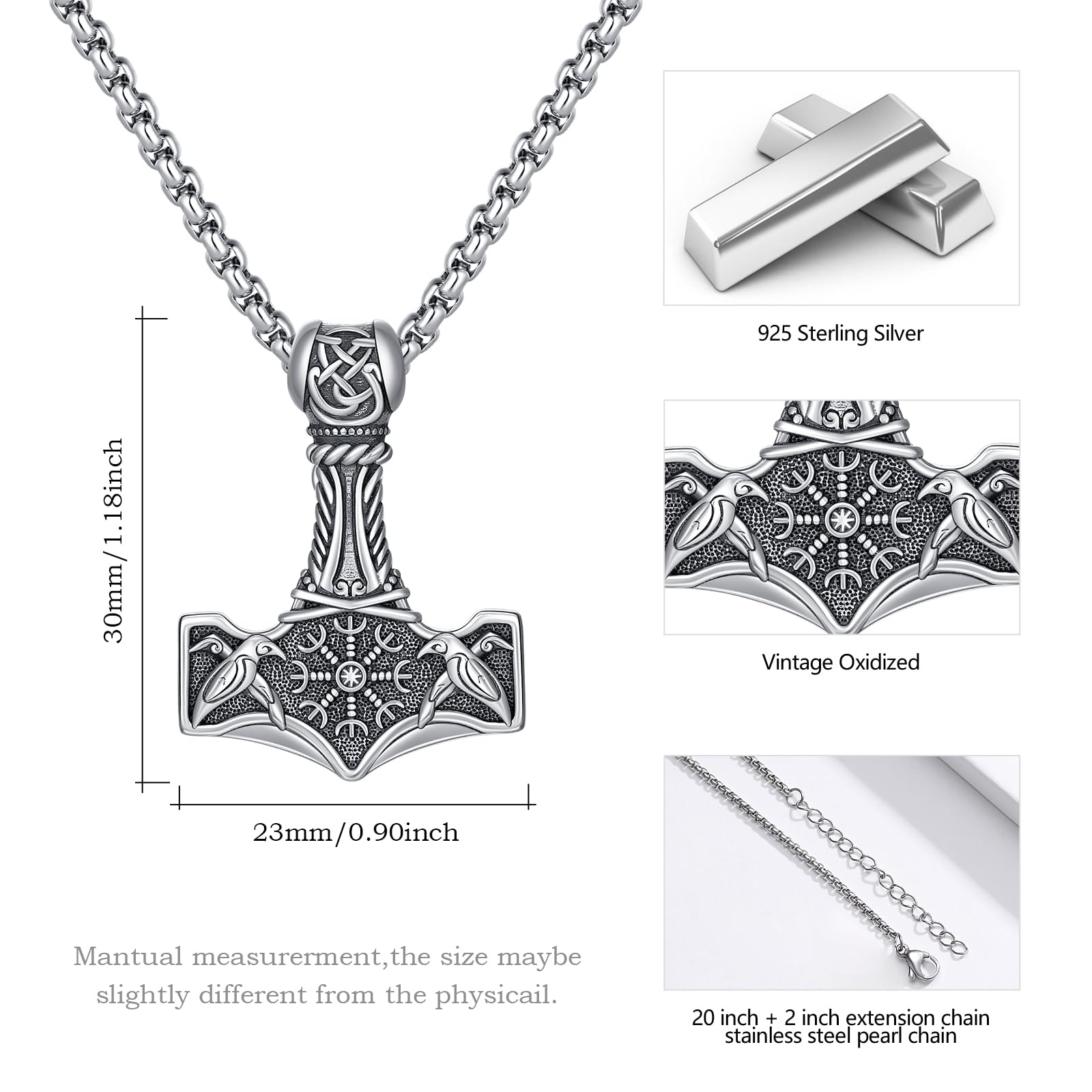 PAEYFO 925 Sterling Silber Wiking Halskette für Männer Damen