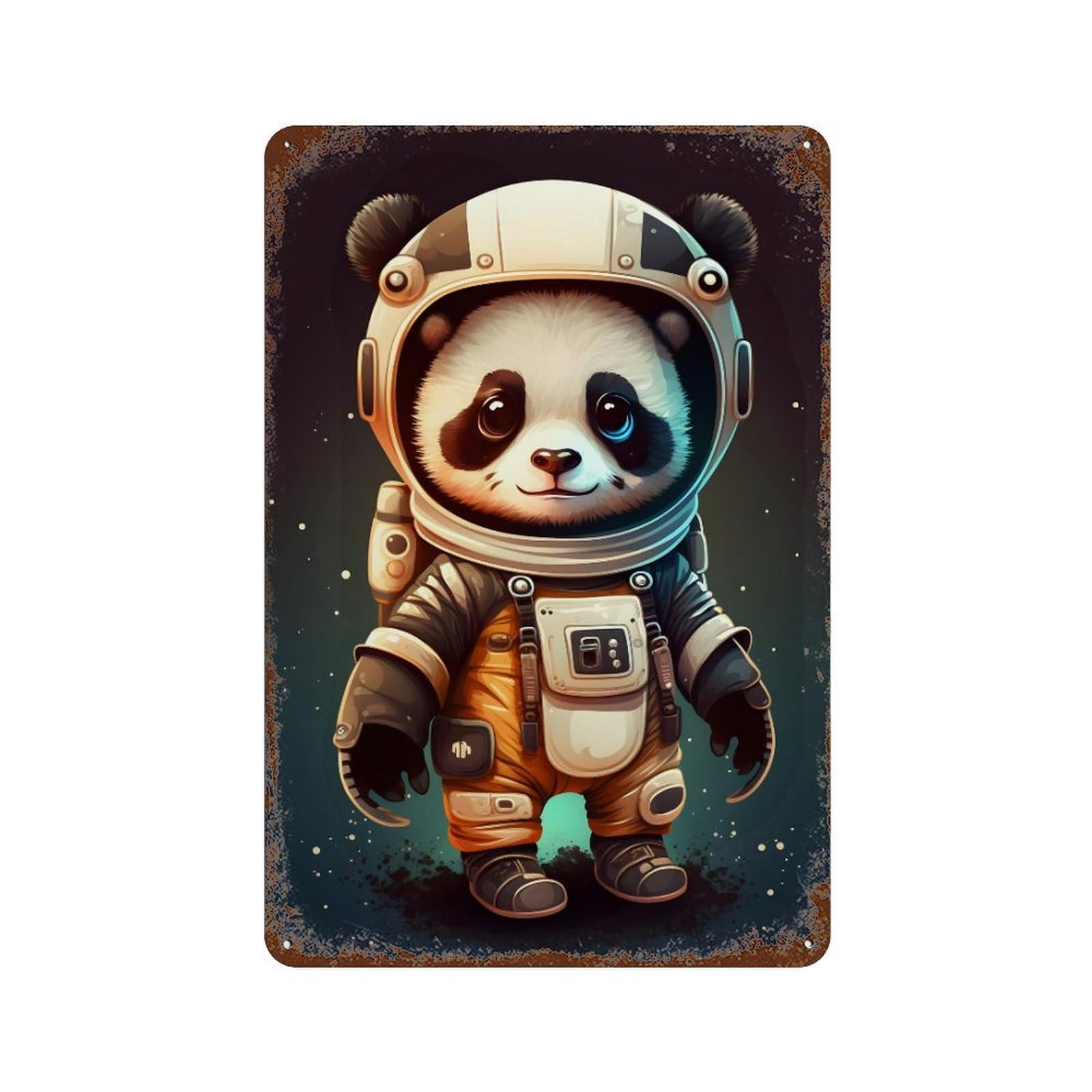 Vintage Rust Metal Sign Panda Astronaut Space Suit-8 11.8"x7.9", Vintage Wall Decor for Office, Studio And Wall Decor