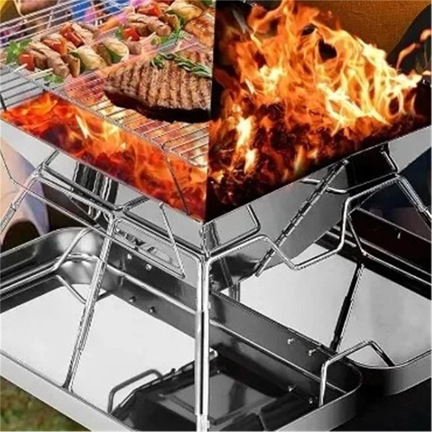 Folding Stainless Steel Camping Fire Pit Portable Charcoal Grill Backpacking Grill Outdoor Cooking Camping Picnics