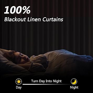 Guken White 100% Blackout Linen Curtains 84 Inch Length 2 Panels Set for Living Room Bedroom Back Tab Thermal Insulated 100% Black Out Drapes Room Darkening Farmhouse Style for Bedroom Curtains 52x84