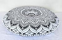 Vista 35 de CRAFT KALA Funda de almohada bohemia redonda grande de 32 pulgadas, funda de puf bohemia con mandala, funda de almohada de meditación, funda