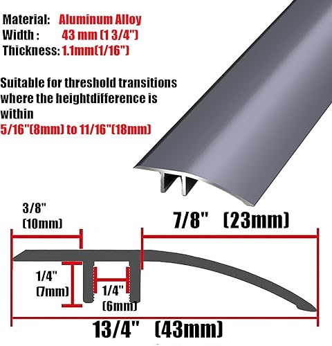 Miniatura 6 de Tira de umbral de transición de piso de aluminio, reductor de umbrales de 36 pulgadas para umbral de borde laminado de puerta de 14 a 34 pulgadas,