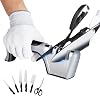 ASAB Knife Sharpener 4 in 1 Manual Kitchen Knife Sharpener with Cut Protective Gloves 4 Stage Knives Sharpener with Non-Slip Base Portable Knife Sharpening for Kitchen Knives and Scissors Polishing