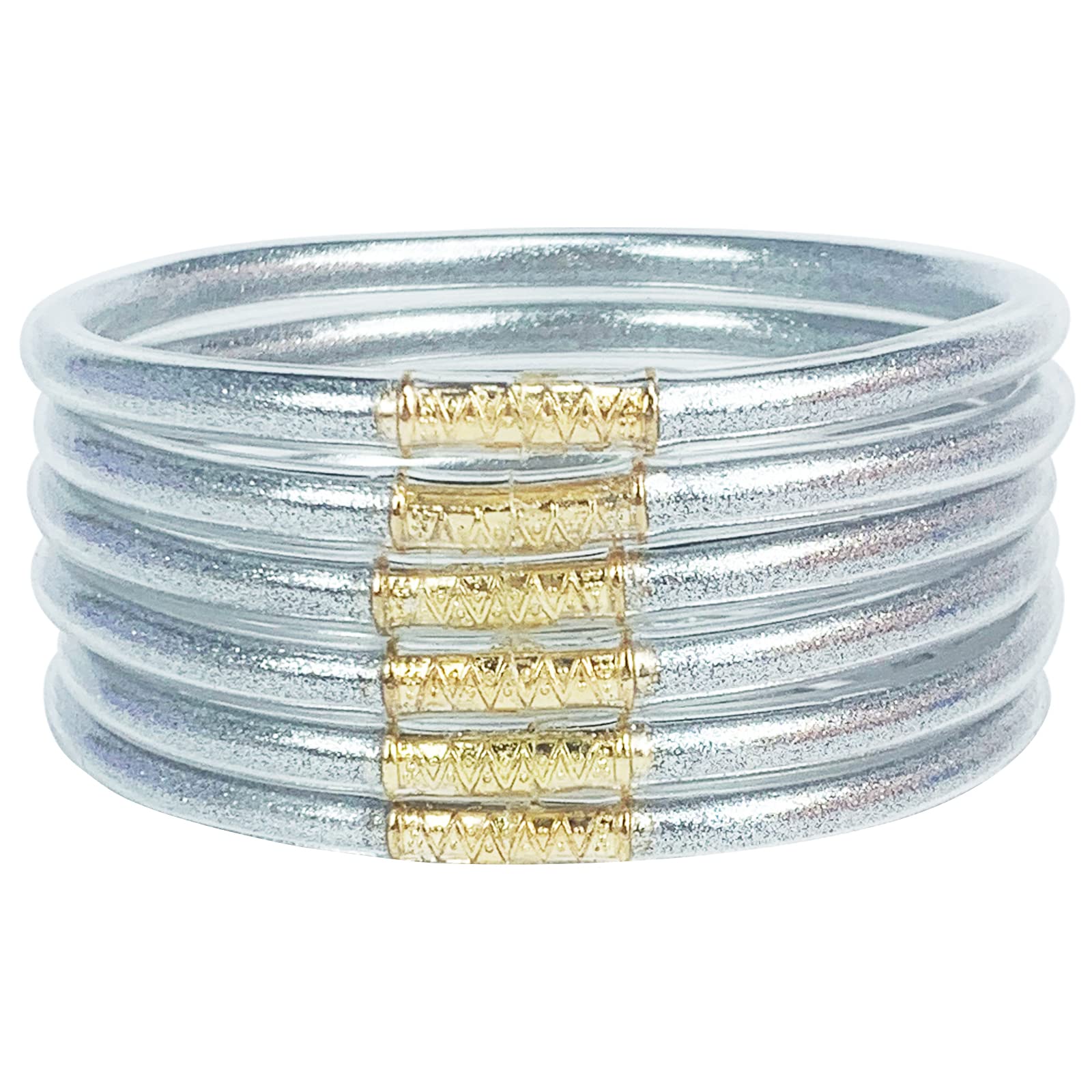YBMYCM 6PCS Glitter Jelly Bangles Bracelets Set for Women Glitter Filled Jelly Silicone Bracelets for Girls