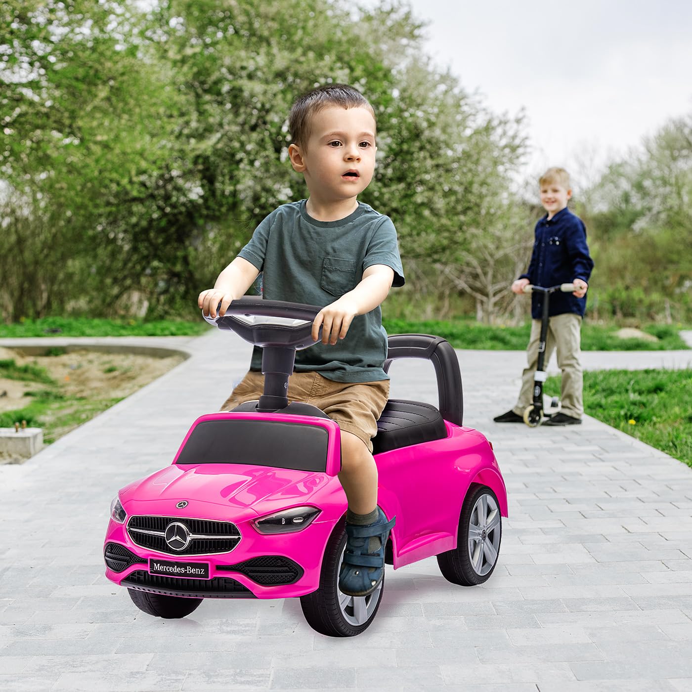 JAMARA 464033 Toboggan Mercedes-Benz Classe C – Voiture Glissante, véhicule pour Enfant intérieur et extérieur, Jouet de Voiture, Cadeau pour Enfants, Protection Anti-basculement, Coffre, klaxon