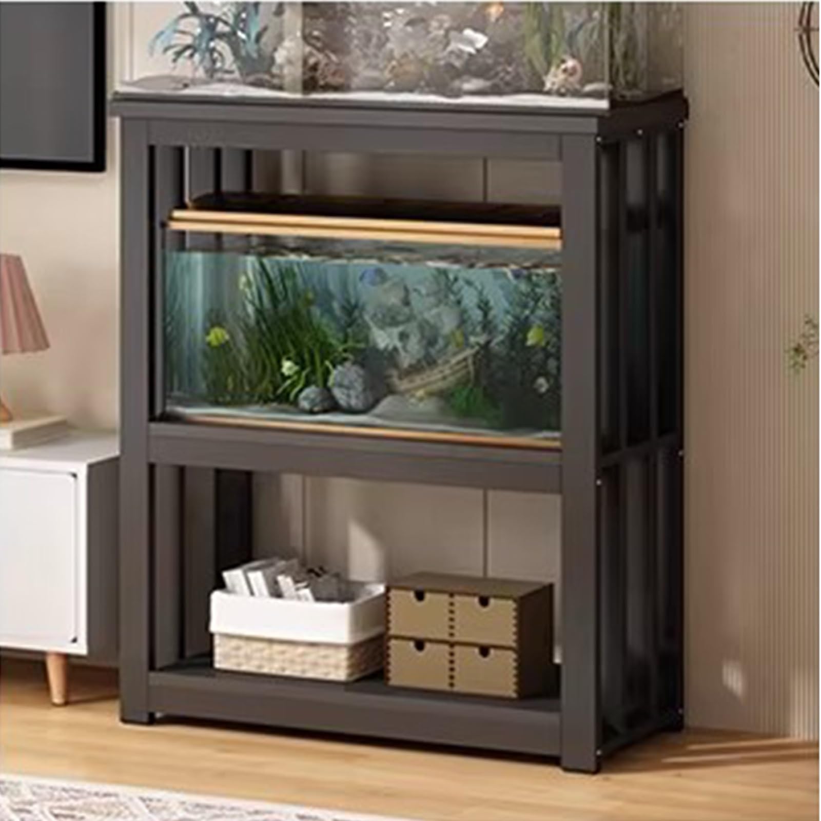 Support d'aquarium 90x40 cm métallique à 3 niveaux pour grand bac de salon