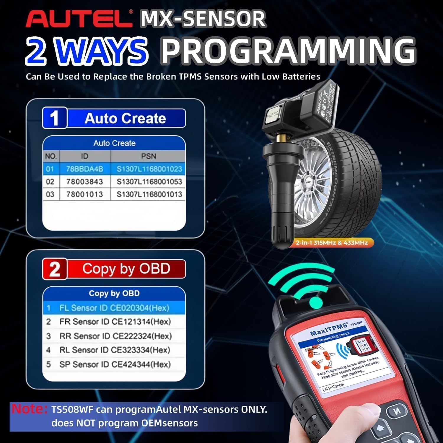 Autel MaxiTPMS TS508WF TPMS Relearn Tool, Upgrade of TS508 / TS408 TPMS Tool, Activate/Relearn All Sensors, Program Autel Sensors, TPMS Reset/Diagnosis, Read/Clear TPMS Code, Free Lifetime Update