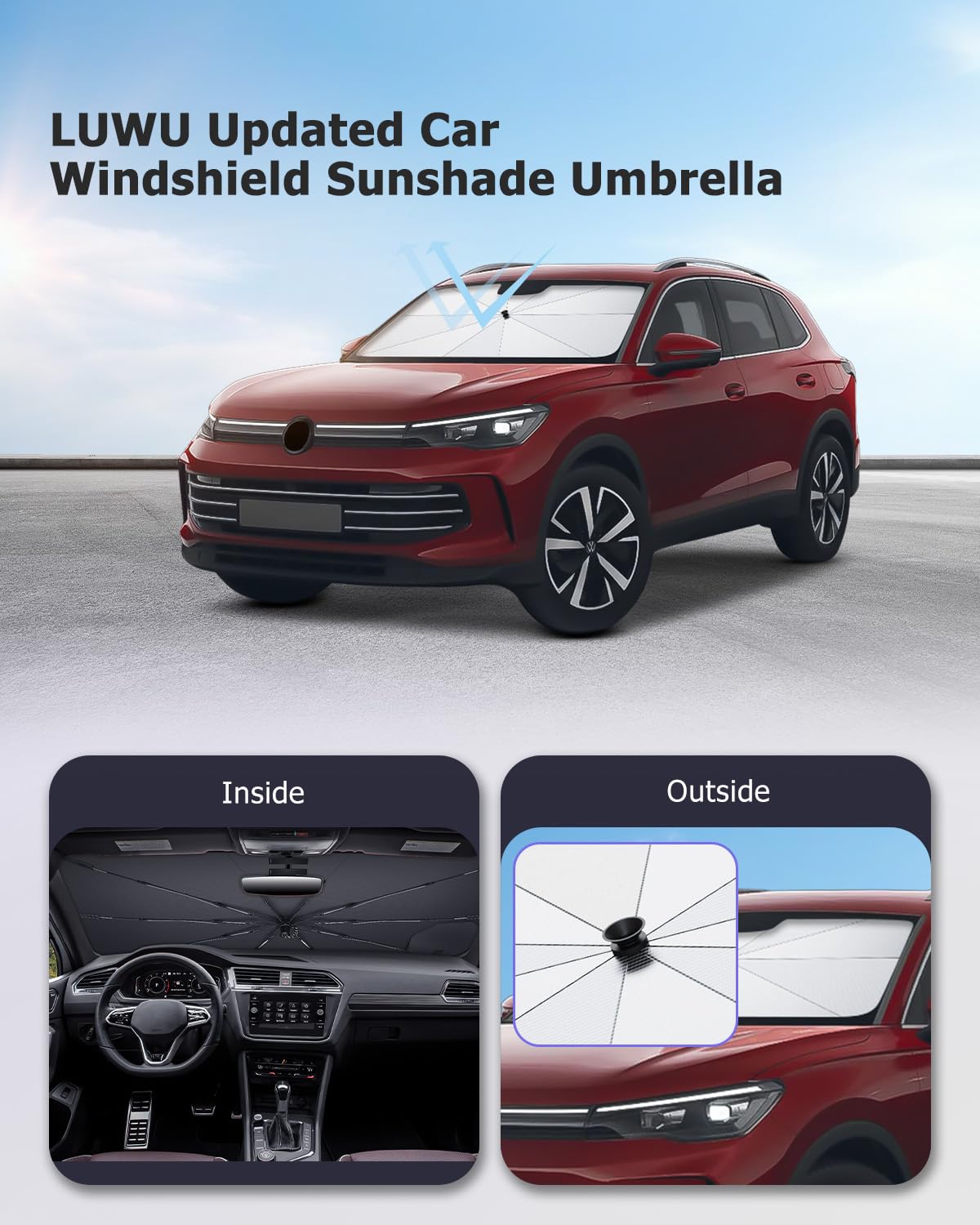 LUWU Upgrade osłona przeciwsłoneczna na przednią szybę samochodu, kompatybilna z VW Tiguan 3 2024 2025 2026, składana osłona przeciwsłoneczna, termoizolacyjna akcesoria do Tiguan 3