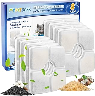 MyfatBOSS Cat Water Fountain Filter, 8 Pack Cat Fountain Filter Replacement Fit for 84oz/2.5L Automatic Cat Pet Fountain, 3 Filtration System Cat Pet Water Fountain Dog Water Dispenser