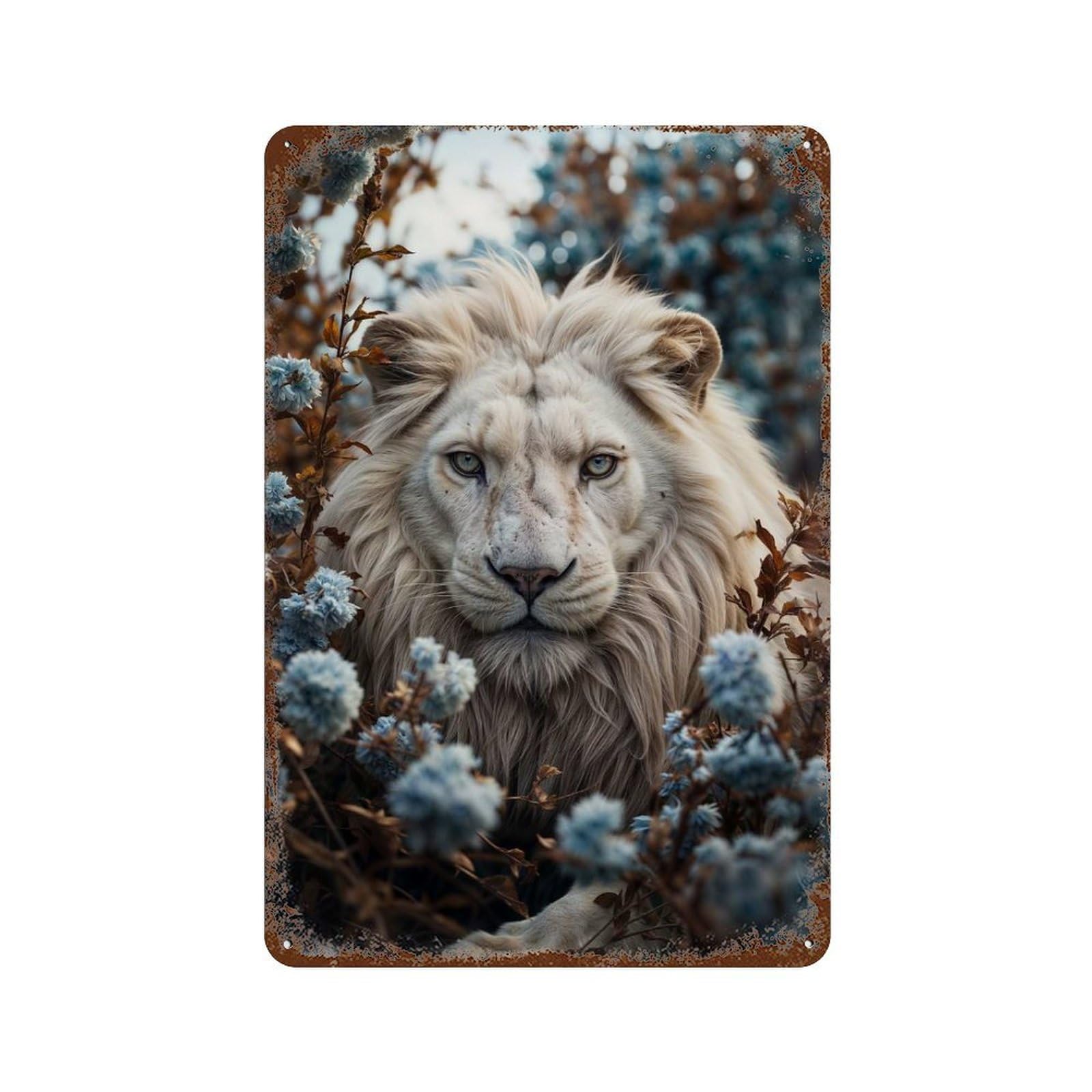 Beautiful White Lion in Bloom Decorative Tin Sign 11.8"x7.9", for Bistro, Counter And Cafe Decor, Novelty Wall Decor