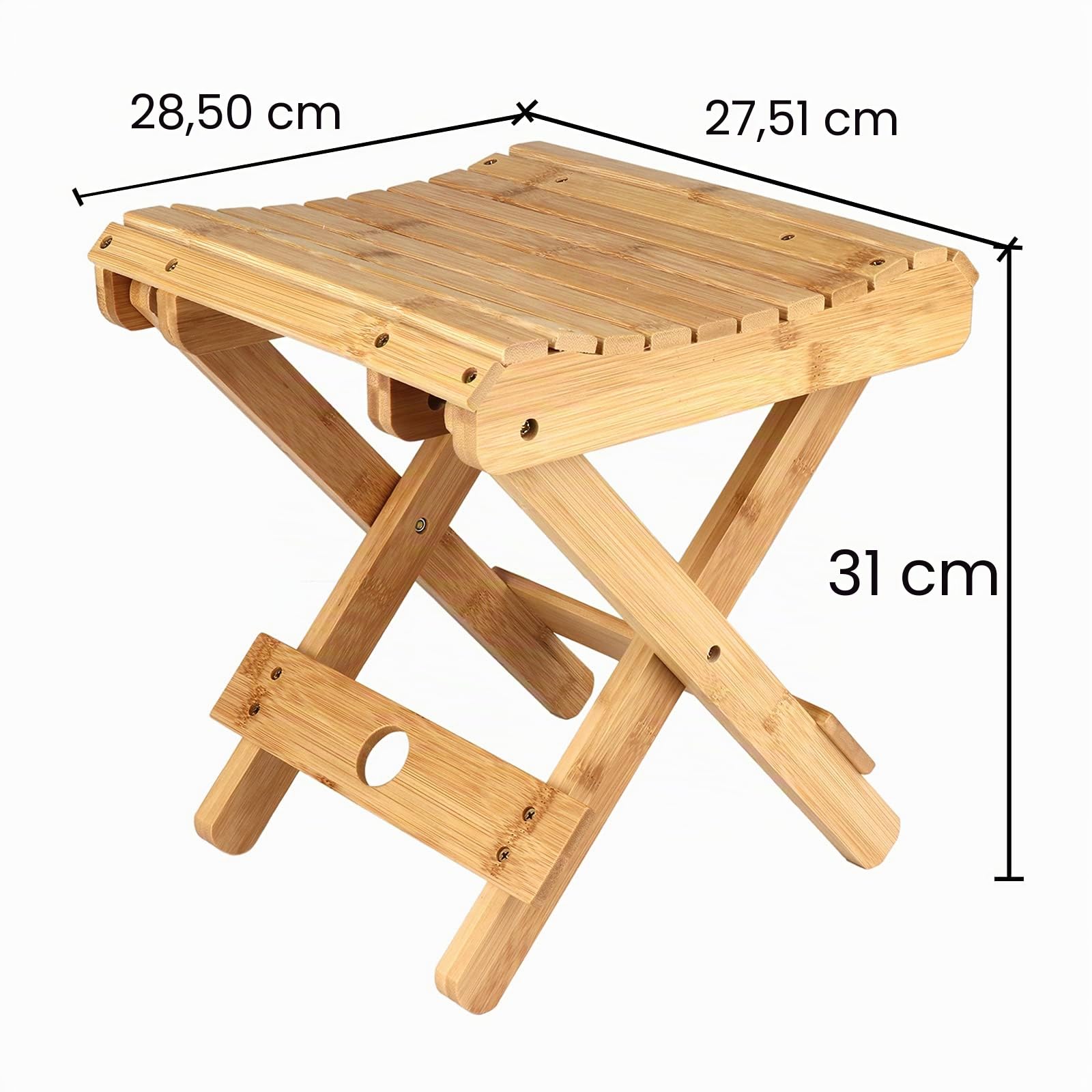Sgabello Pieghevole Sedia Pieghevole Legno Sedile da Viaggio Poggiapiedi Portatile per Casa, Bagno, Cucina, Giardino, Ufficio, Viaggi, 29 * 28 * 31 cm, Naturale, 1 pz