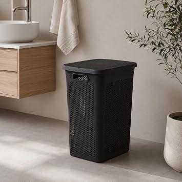 Slim Kapaklı Çamaşır Sepeti, İnce Dar Alan Plastik Kirli Çamaşır Kutusu, Banyo Çamaşır Odası ve Dolap Yanı Kullanımına Uygun Kirli Sepeti (latte)