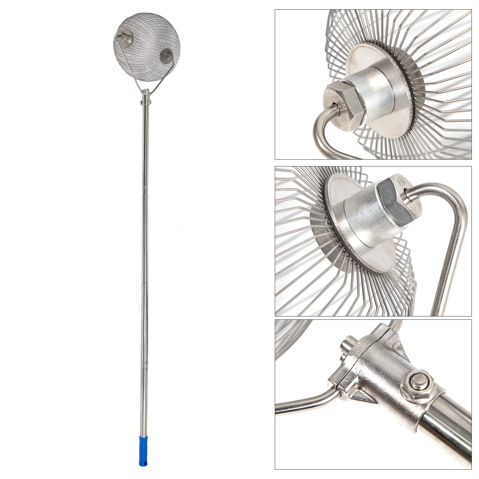 Raccoglitore per frutta in acciaio inox, 145 cm, con manico telescopico, ideale anche come pinza per palline da golf, palline da tennis
