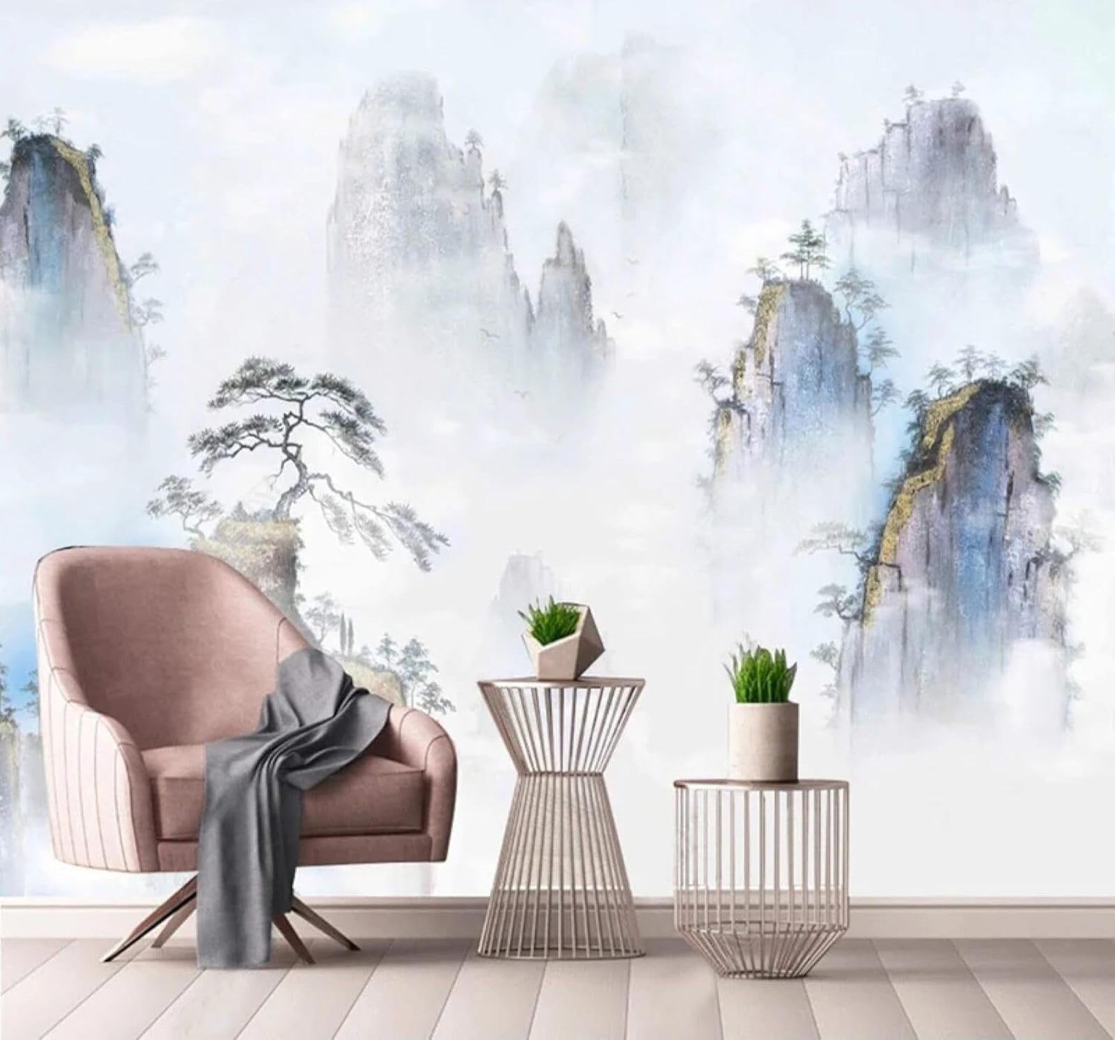 Tzxztt 250Cm×170Cm(B×H) Hand Painted Watercolour Mountains Trees Landscape Modern 3D Wallpaper Premium Textured Silk Neutral Tones Material Ideal For Living Room Bedroom-250Cm×170Cm