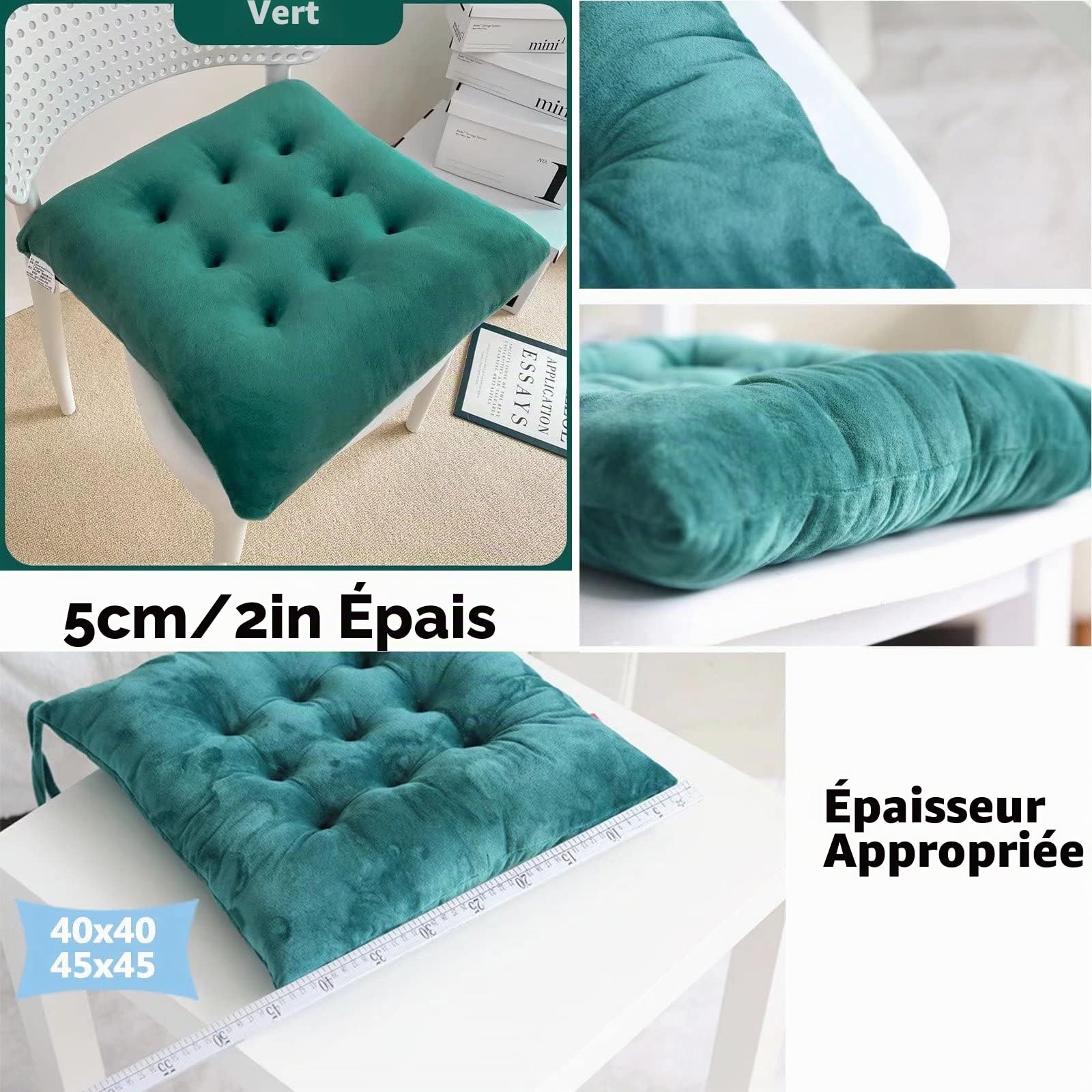 Galette de Chaise 45x45 Lot de 6, Coussin pour Salon de Jardin, Coussins de Chaise D'Inta Rieur avec AntidéRapant Lien, éPais Coton et Lin Galette de Chaise DéHoussable Vert Clair