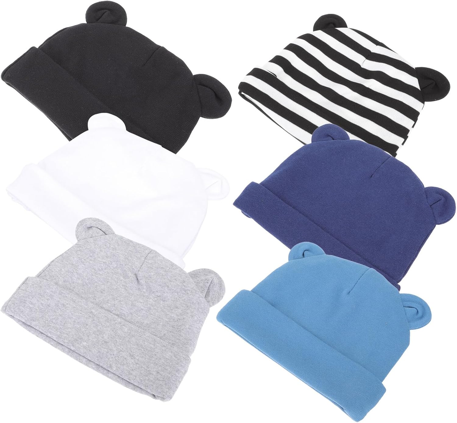 SOIMISS 6pcs Newborn Cotton Hats Bear Ears, Boy Girl Caps, Soft Breathable Knit for 0-12 Months, Headwear for Daily Wear and Outdoor Use