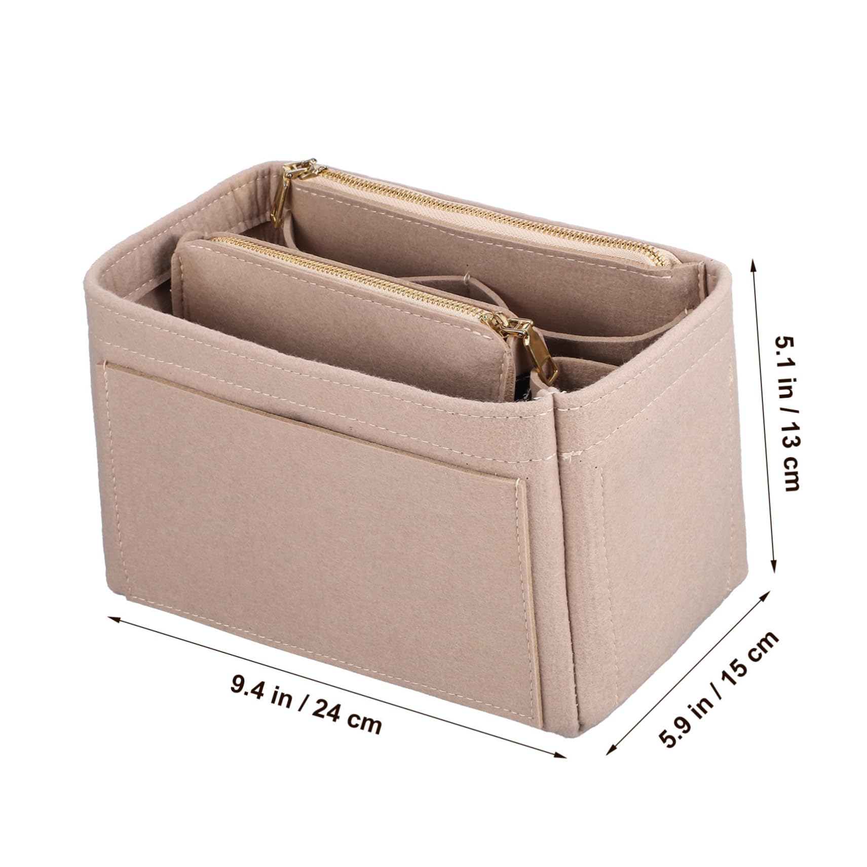 FRCOLOR Versatile Felt Makeup Bag Liner Inserts 2 Pack Tote Bag Organizer Zippered Pockets for Simple Storage