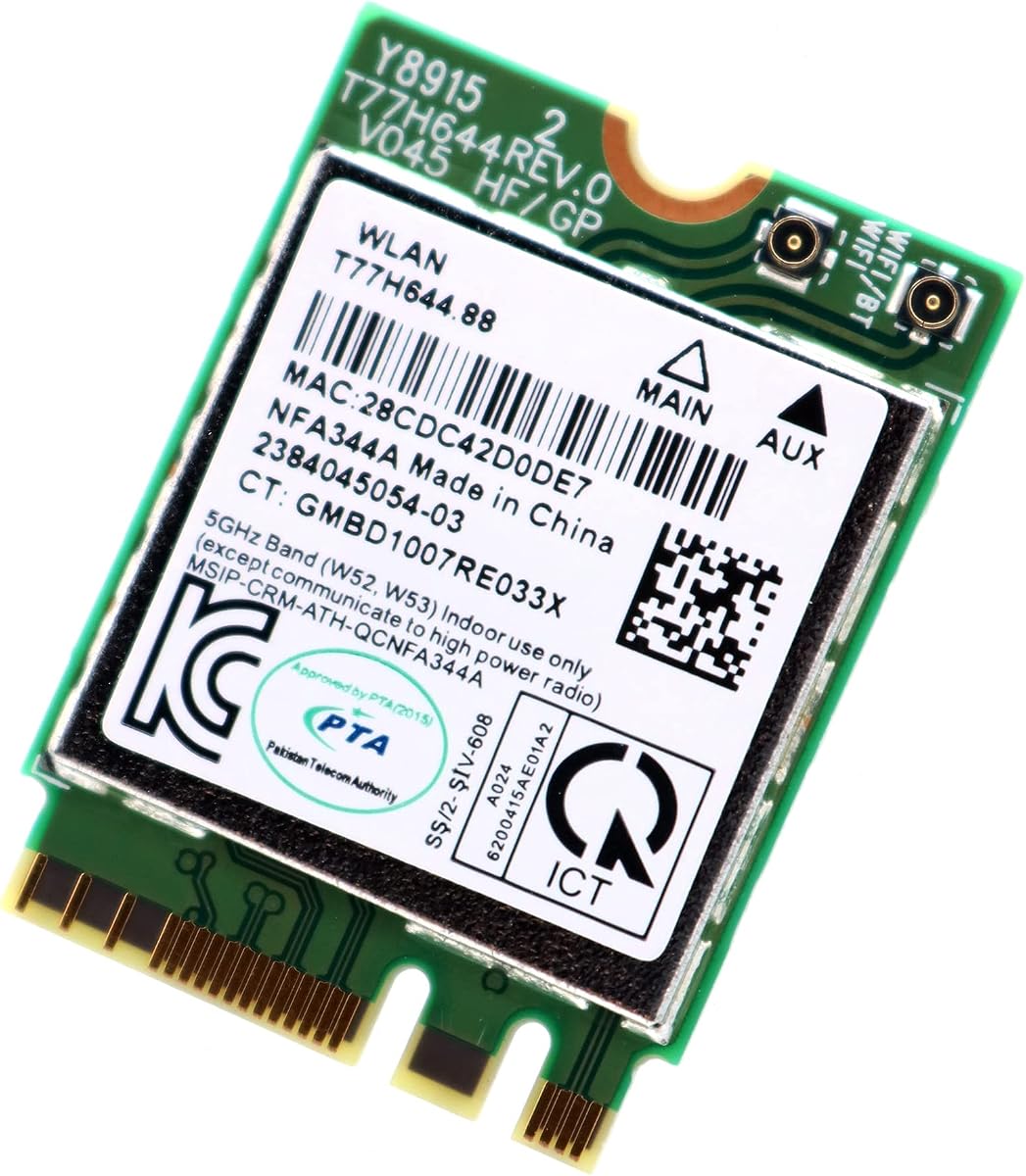 Deal4GO QCNFA344A 802.11ac 867Mbps 5GHz M.2 Tarjeta adaptadora inalámbrica WLAN WiFi con Bluetooth 4.1 para Dell Acer ASUS Laptop Qualcomm Atheros NFA344A Windows 7/8/10