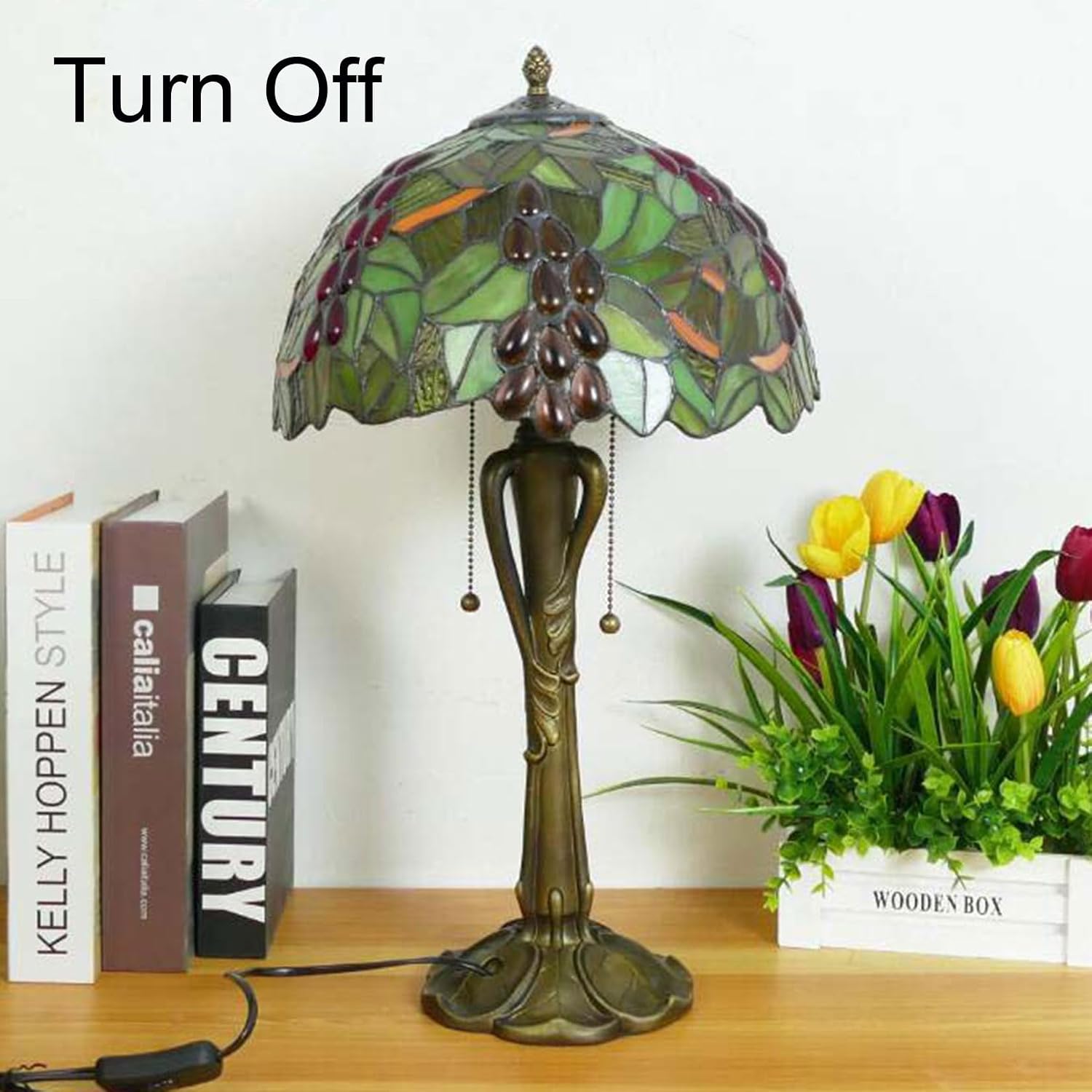Tiffany Style Lampshade Replacement with Cap, Mediterranean Grapes Stained Glass Lamp Shade Crystal Beads Green Leaf Only for Floor Lamps Table Lamps Pendant Lamps,12"
