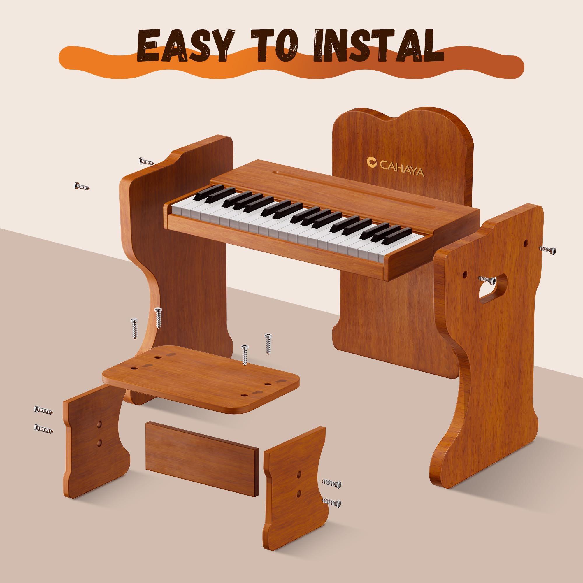 CAHAYA Pianoforte Digitale per Bambini in Legno - Pianoforte 37 Tasti per Bambini Piccoli, Giocattolo Piano per Neonati con Controlli Touch, Strumento Musicale Educativo in Legno