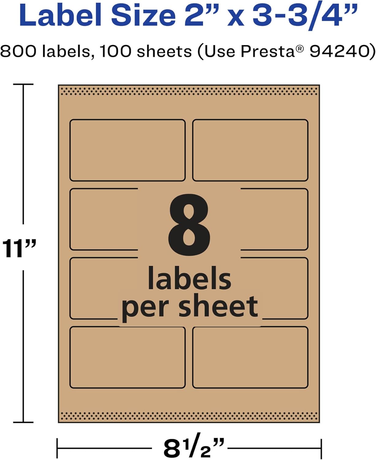 Avery Kraft Brown Rectangle Labels, Sure Feed Technology, 2" x 3.75", 800 Kraft Brown Labels, Print-to-The-Edge, Laser/Inkjet Printable