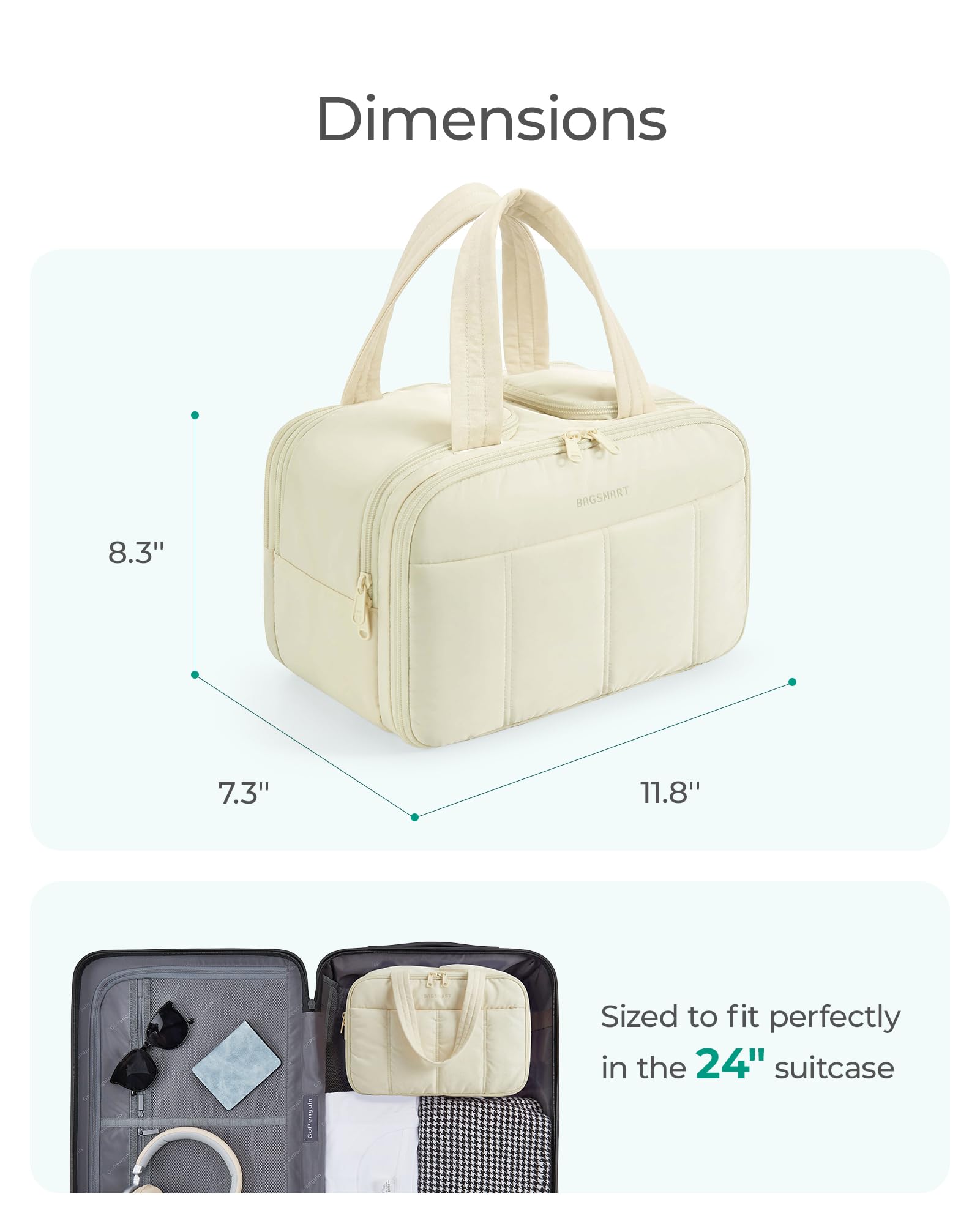 BAGSMART Borsa da viaggio per articoli da toeletta Puffy, grande, leggera, organizer per cosmetici con manico, per viaggi, accessori, essenziali, articoli da toeletta