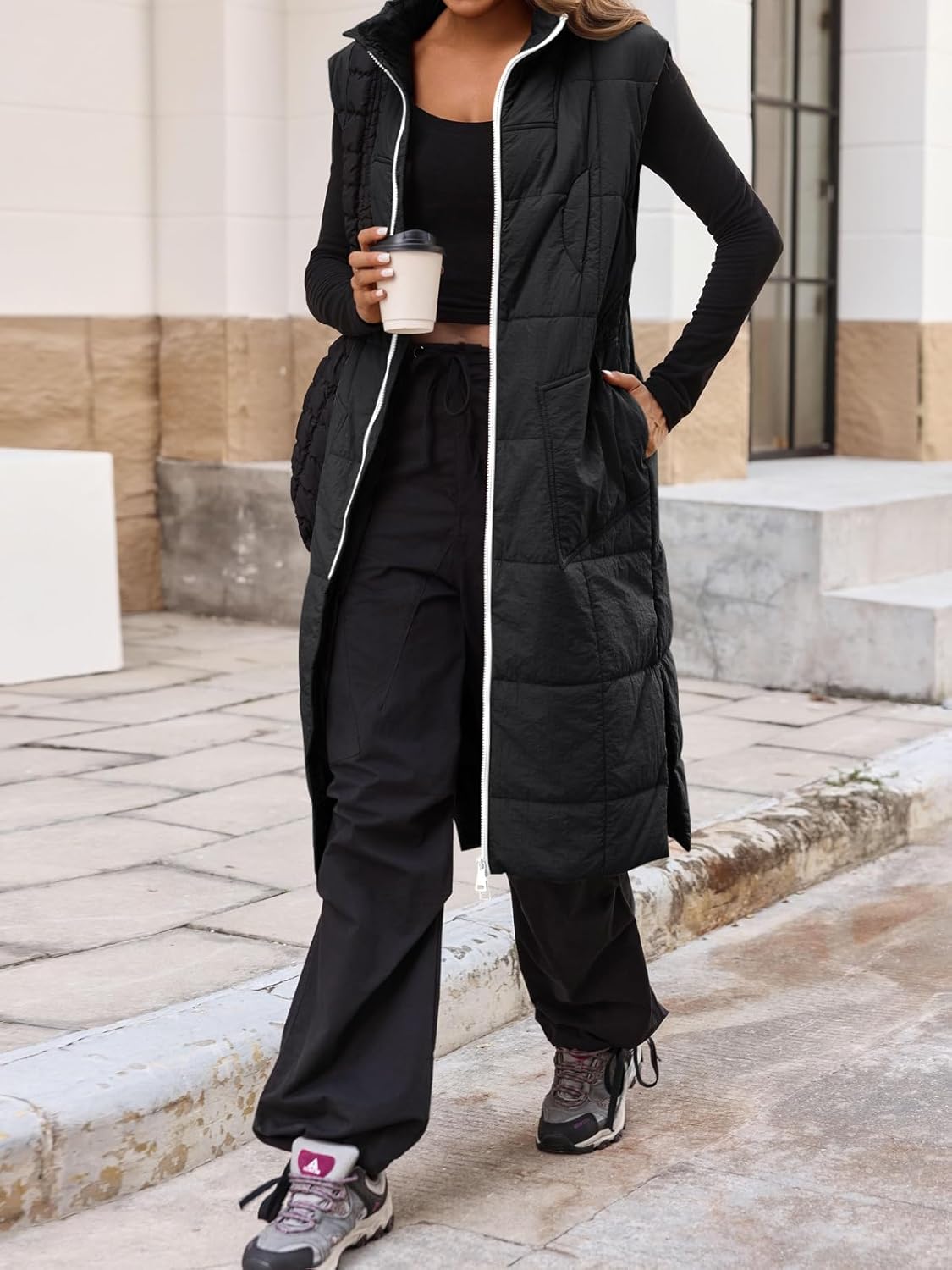 Cicy Bell Womens Long Quilted Puffer Vest Lightweight Sleeveless Winter Jackets Side Slit Packable Coats - Image 3