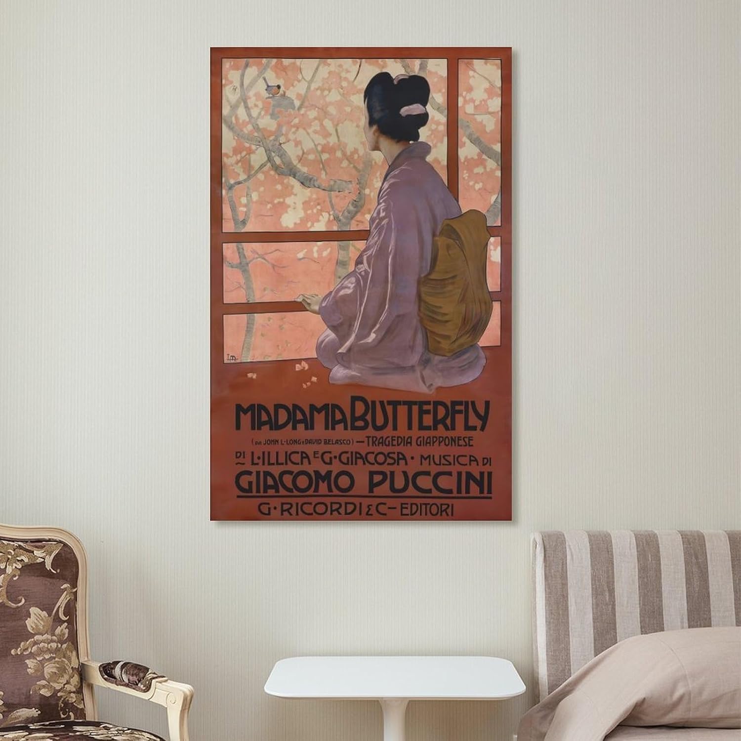 Madama Butterfly Opera Vintage Canvas Printing Wall Art Japanese Kimono Cherry Blossoms Prints Posters Wall Decor Bohemian Style for Living Room Bedroom Office Study Gallery Gift 16x24inch(40x60cm)
