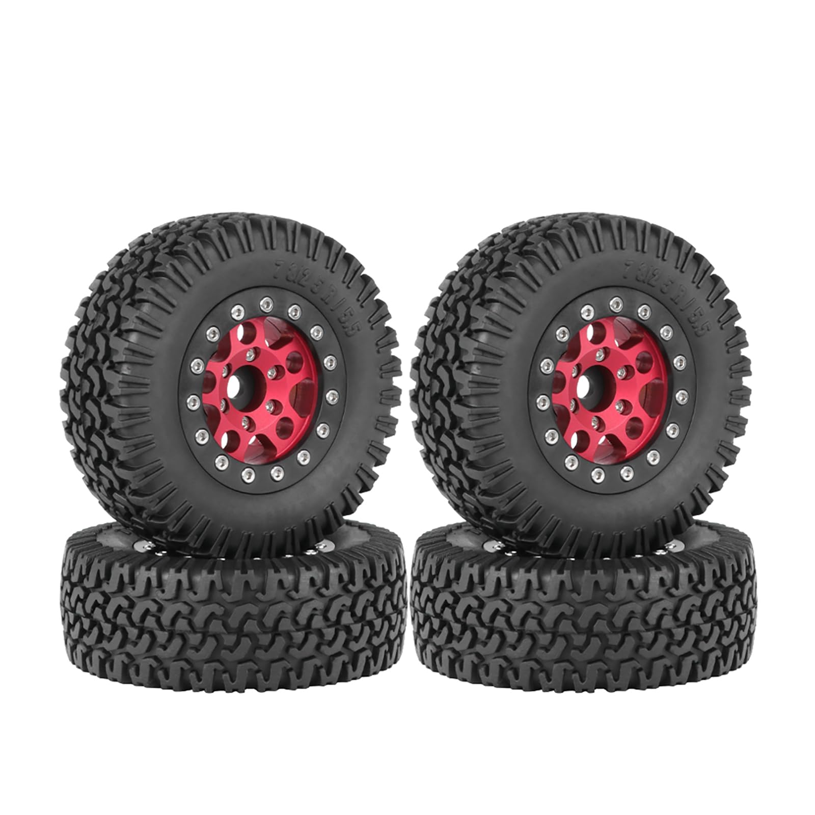 KINGCOO 4PCS 1.55Inch Aluminum Alloy Metal 5Spoke Beadlock Wheel Rims and Rubber Tires Set for 1/10 RC Rock Crawler Car for Axial AX90069 UTB18 D90 TF2 Tamiya Upgrade Parts (Red, 76MM-A)