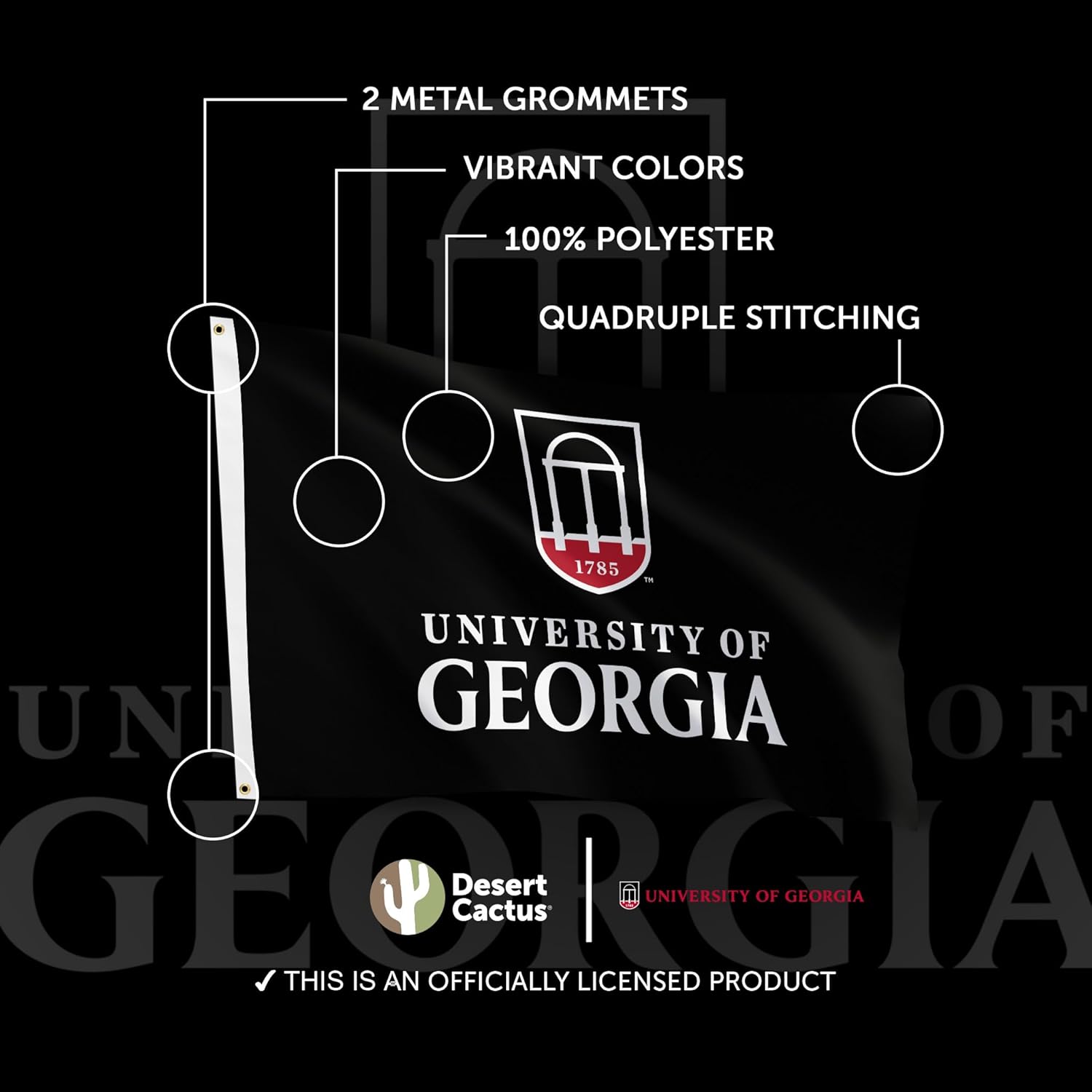 Desert Cactus University of Georgia Flag Bulldogs UGA Dawgs Banners 100% Polyester Indoor Outdoor 3x5 feet Flags (Design 9) - Image 4