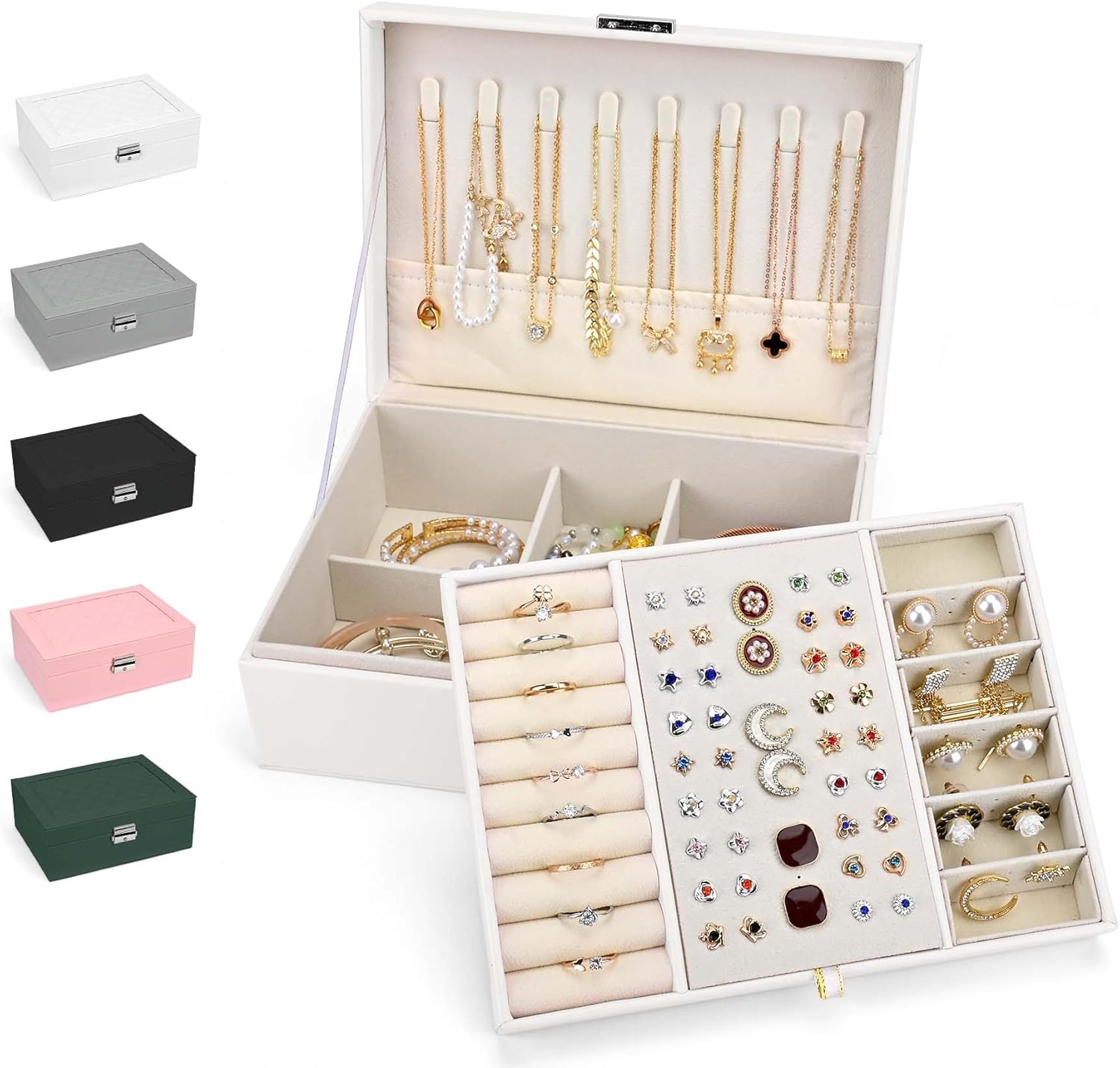 Duemste Jewellery Box Organiser for Ladies Large PU Leather Jewellery