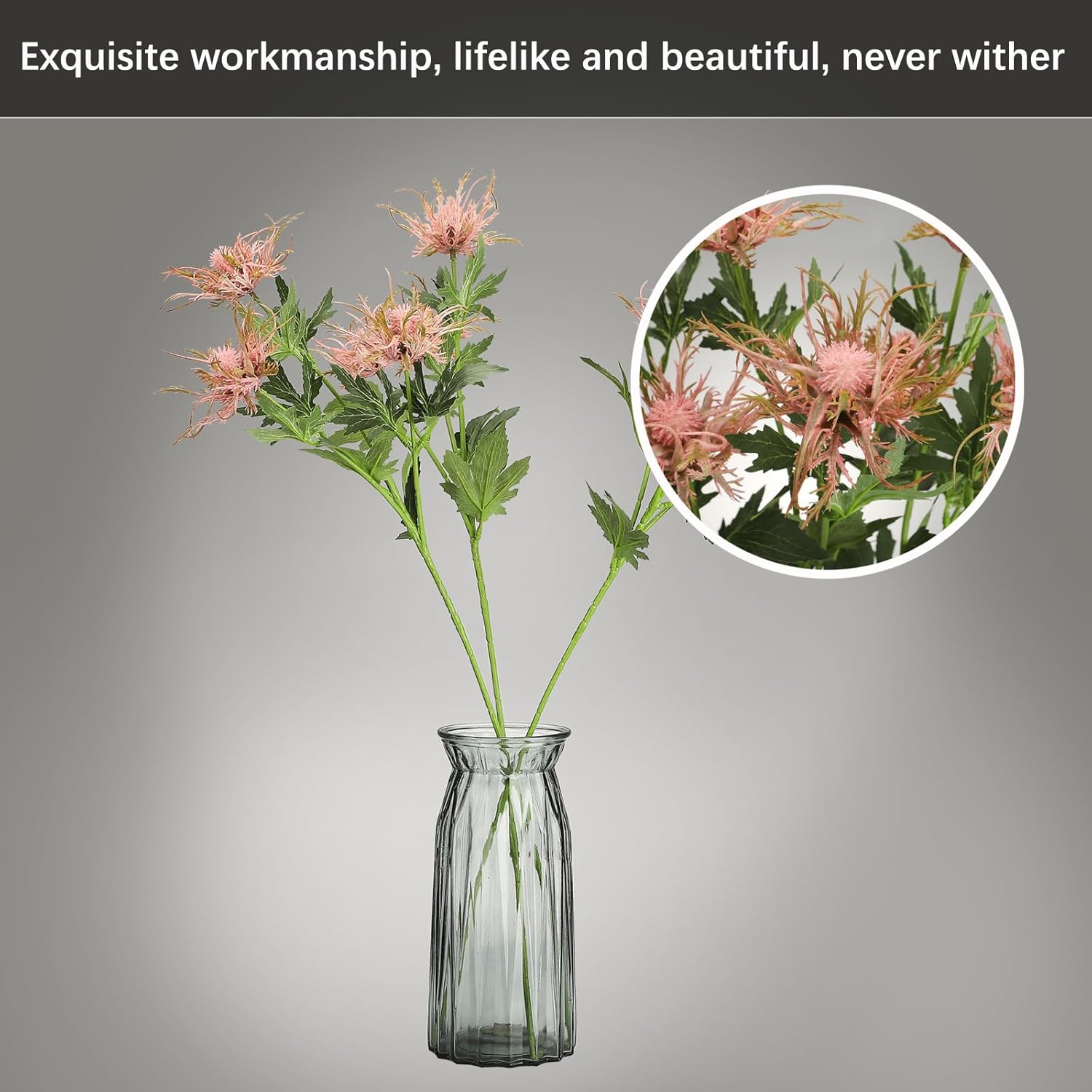 3Pcs Artificial Thistle Flower Branches, Faux Thistle Flower Bouquet Simulation Sea Holly Plant Stem for Wedding Party Home Office Photography Props Decoration(Purple)