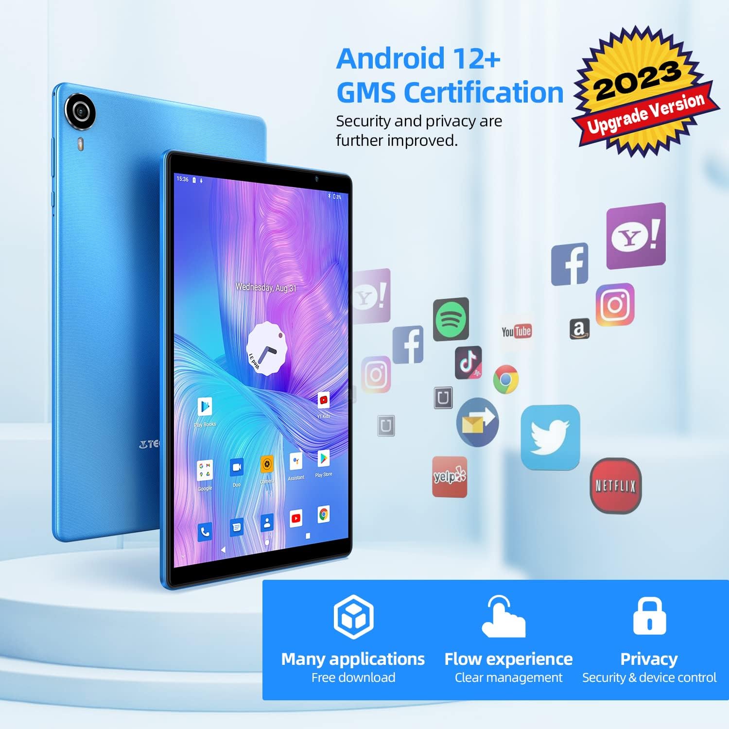TECLAST P25T Android 12 Tablet 10.1 Pollici 4GB RAM+64GB ROM(TF 1TB), Quad Core 1.8GHz, 2.4G/5G WiFi, 1280×800 IPS, Bluetooth 5.0/Dual Camere/Google GMS/Widevine L1/Type C/Face ID/OTG/GPS/Blue (2023)