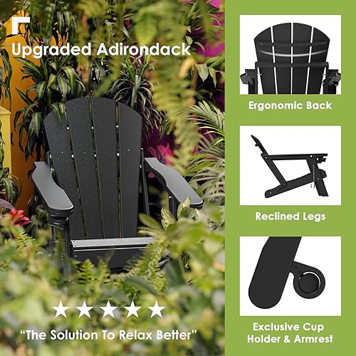 Miniatura 3 de GREENVINES Adirondack - Sillas con otomana Juego de 2 Plegables Reposapiés retráctil Plástico HDPE Silla para hoguera para todo tipo de clima