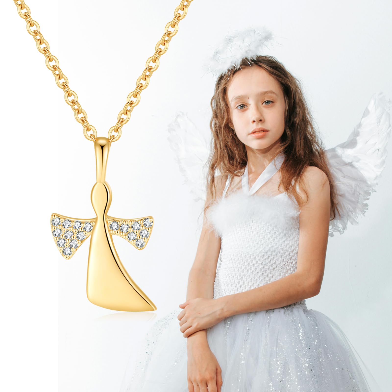 Jrêveinfini Schutzengel Halskette Damen 925 Silber mit Anhänger, Engel Schmuck Glücksbringer für Frauen mit Geschenkbox, Geschenk zu Weihnachten, Valentinstag, Muttertag & Geburtstag