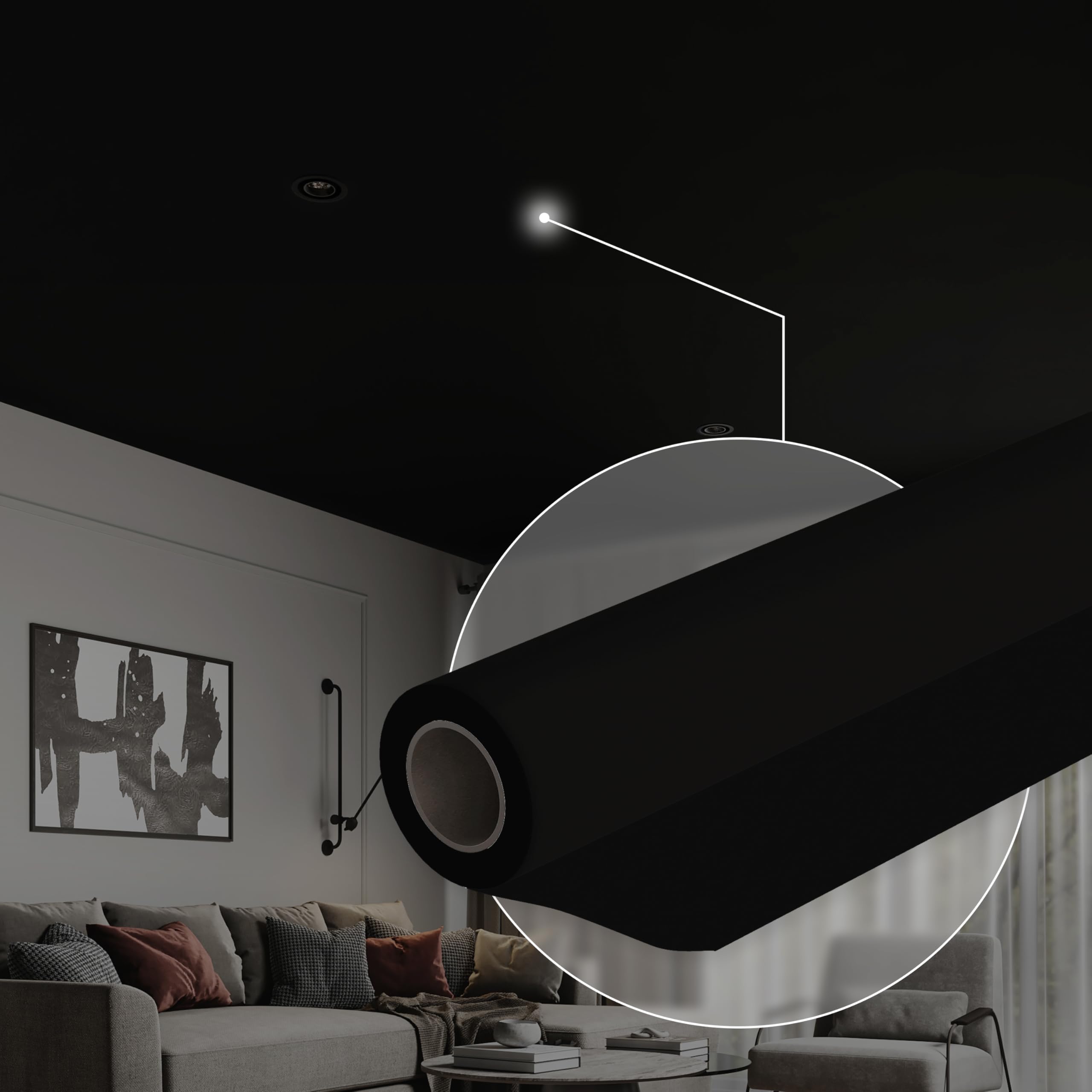 Ceiling Decor Film - Black Matt PVC Stretch Ceiling - Room Ceiling Covering Kit, DIY Installation for Modern Ceiling Design fits Kit #10 Film Size 6'7'' * 10'6''