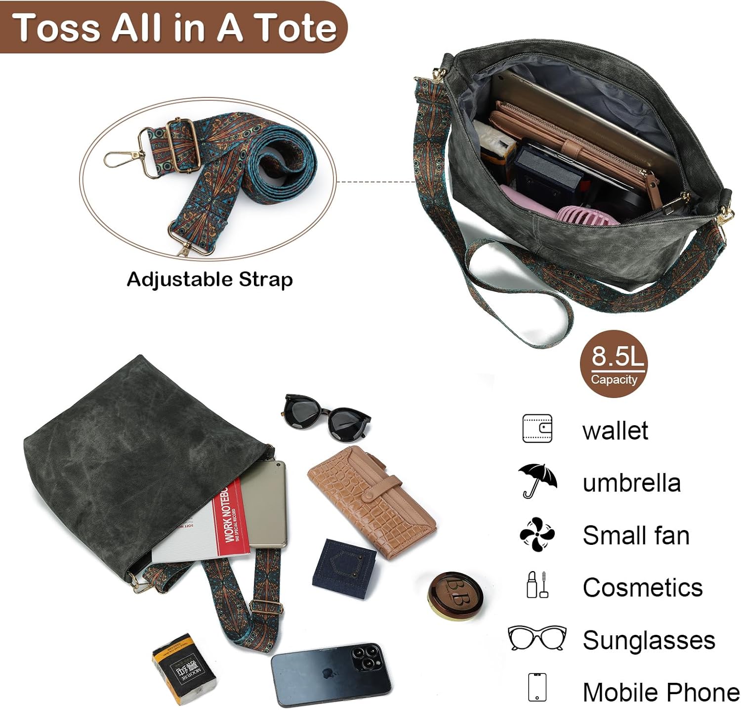 LAVTUG Hobo Bag for Women, Vegan Leather Shoulder Handbags Slouchy Bag with Zipper Everyday Tote Purse, Adjustable Strap | Slouchy, for Work, Travel, Weekender - Image 6