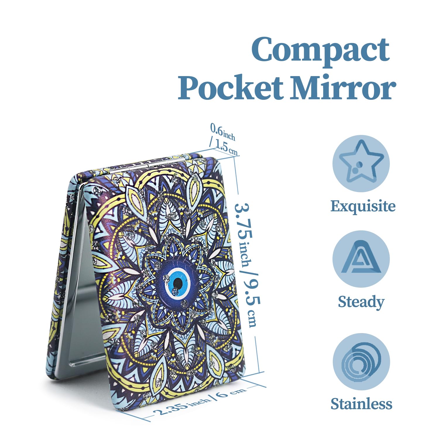 RONTEDA Small Compact Mirror - Pocket Mirror for Purse & Travel with Double Sided Square Glitter PU Leather - Image 2