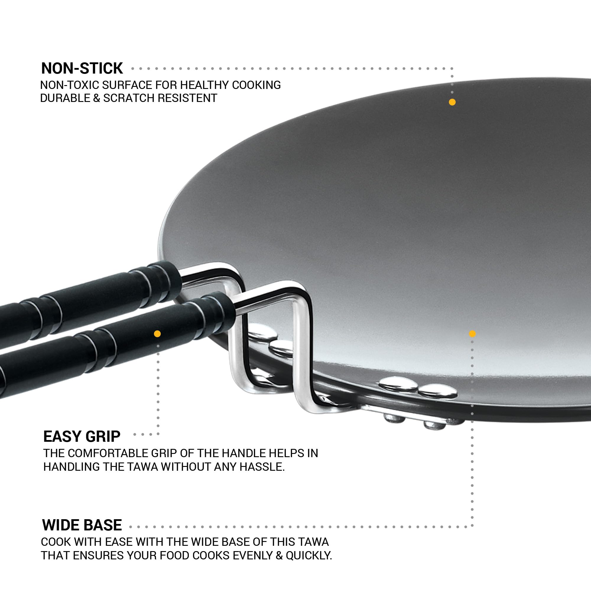 MILTON Pro cook 22 cm Tava, Hard Anodized Tawa with Stainless Steel Wired Handle for Paratha/Chapathi/Roti, Metal Spoon Friendly, Dark Grey, 3 Years Warranty 4