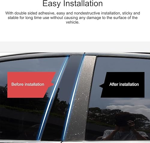 Miniatura 7 de EVGATSAUTO Adhesivo para poste de pilar, 6 piezas de accesorios de policarbonato negro brillante para ventana y puerta de automóvil, repuesto para