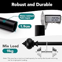 Deconovo Függönyrúd 19mm - Kihúzható Fali Tartóval 122-213 cm - Matt Fekete Acél Karnis Nehéz Függönyökhöz, 20 kg Teherbírással 4