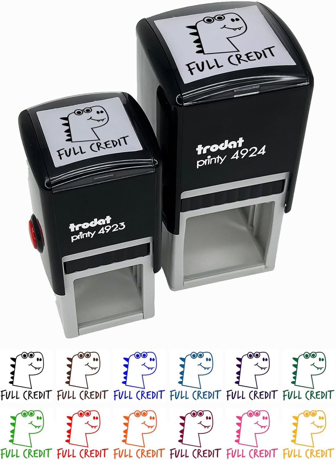 Full Credit Dinosaur Teacher Motivation Self-Inking Rubber Stamp Ink Stamper - 1-1/2 Inch Large - Blue Ink