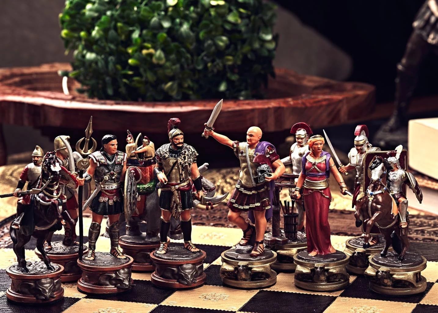 Carthage & Rome Wars Handmade Chess Set – Historical Roman and Carthaginian Figures, Multiple Board Options (Velvet Box, Leather Board Set)