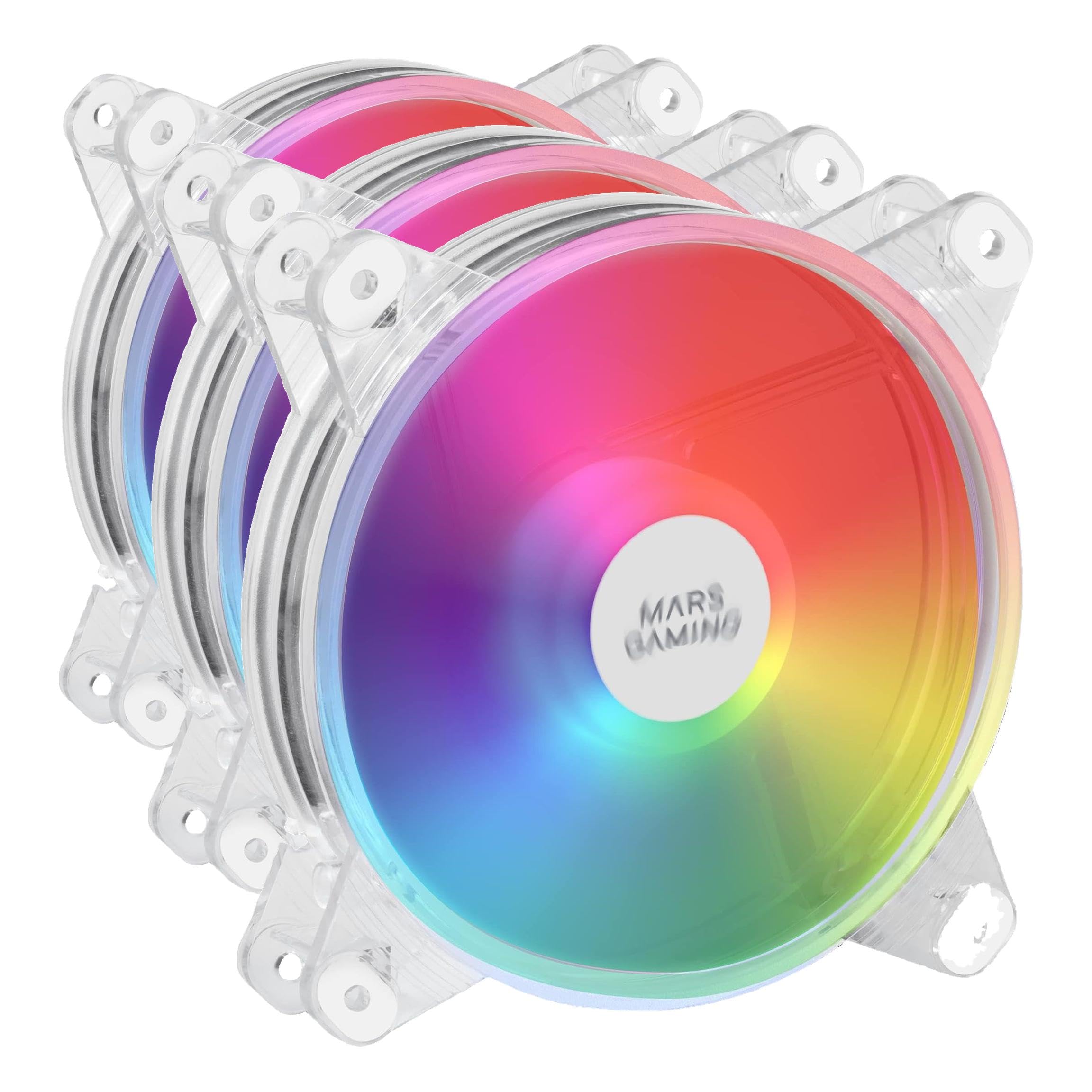 Mars Gaming MFD, 120mm RGB PC Fan, Ultra-Quiet 14dB, Molex, Clear (Pack of 3)