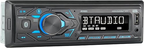 JENSEN MPR210 Radio estéreo para coche LCD de 7 caracteres con DIN único | Asistente de presión para hablar | Llamadas manos libres y transmisión de