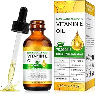 Vitamin E Oil for Skin, Scars, Face and Body, Vitamin E Oil - 75,000 IU for Moisturizing Dry Skin, Easy to Absorb, 2 Fl Oz