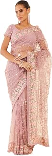 Soch Womens Purple Net Saree With Floral Embroidery Price In India