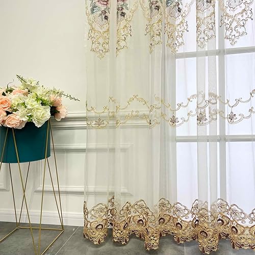 Miniatura 3 de Elegance - Cortinas transparentes bordadas con bolsillo para barra de cortina para puerta corrediza de cristal, tratamiento de ventanas, paneles de